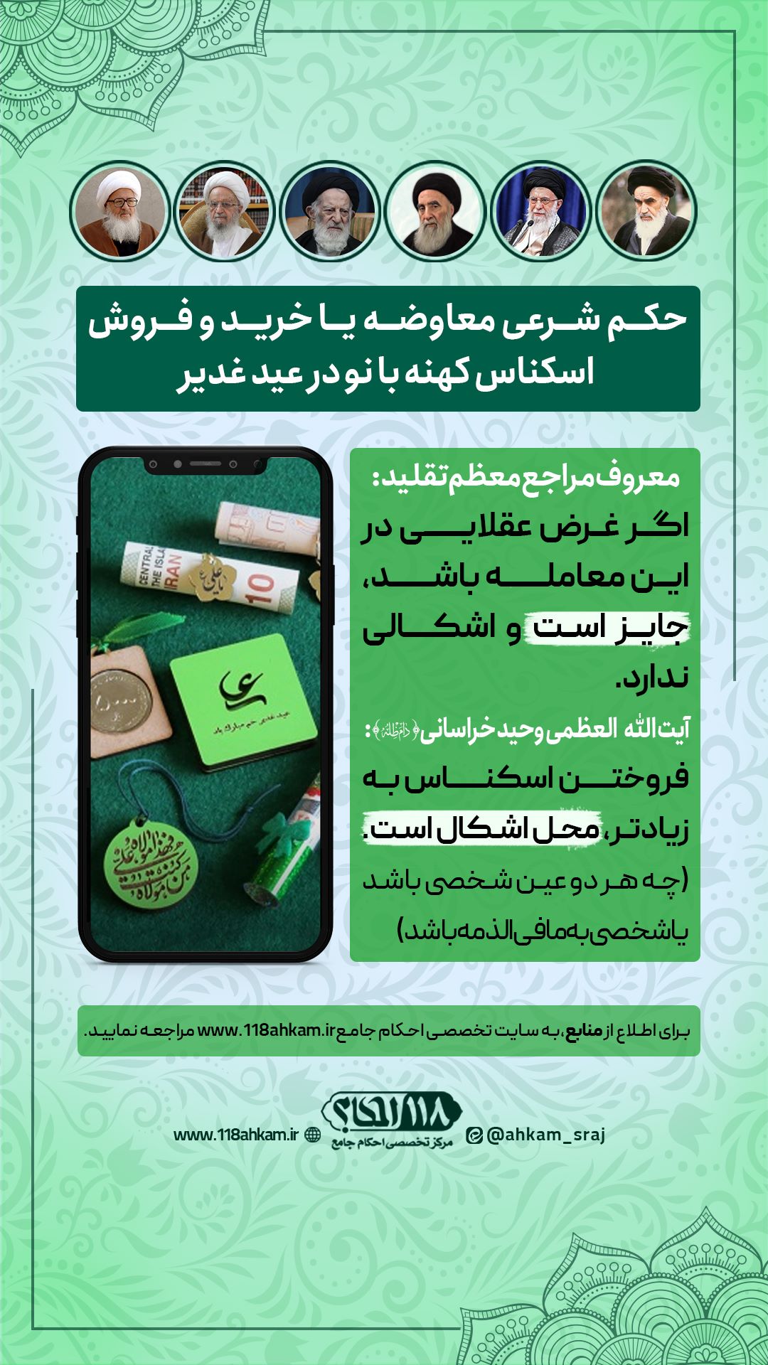 حکم شرعی معاوضه یا خرید و فروش اسکناس کهنه با نو در ایام عید غدیر