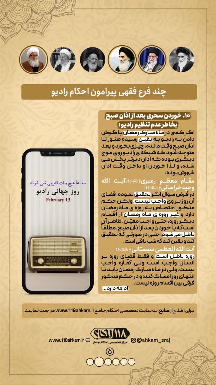 چند فرع فقهی پیرامون احکام رادیو " به مناسبت ۱۳ فوریه، روز جهانی رادیو "